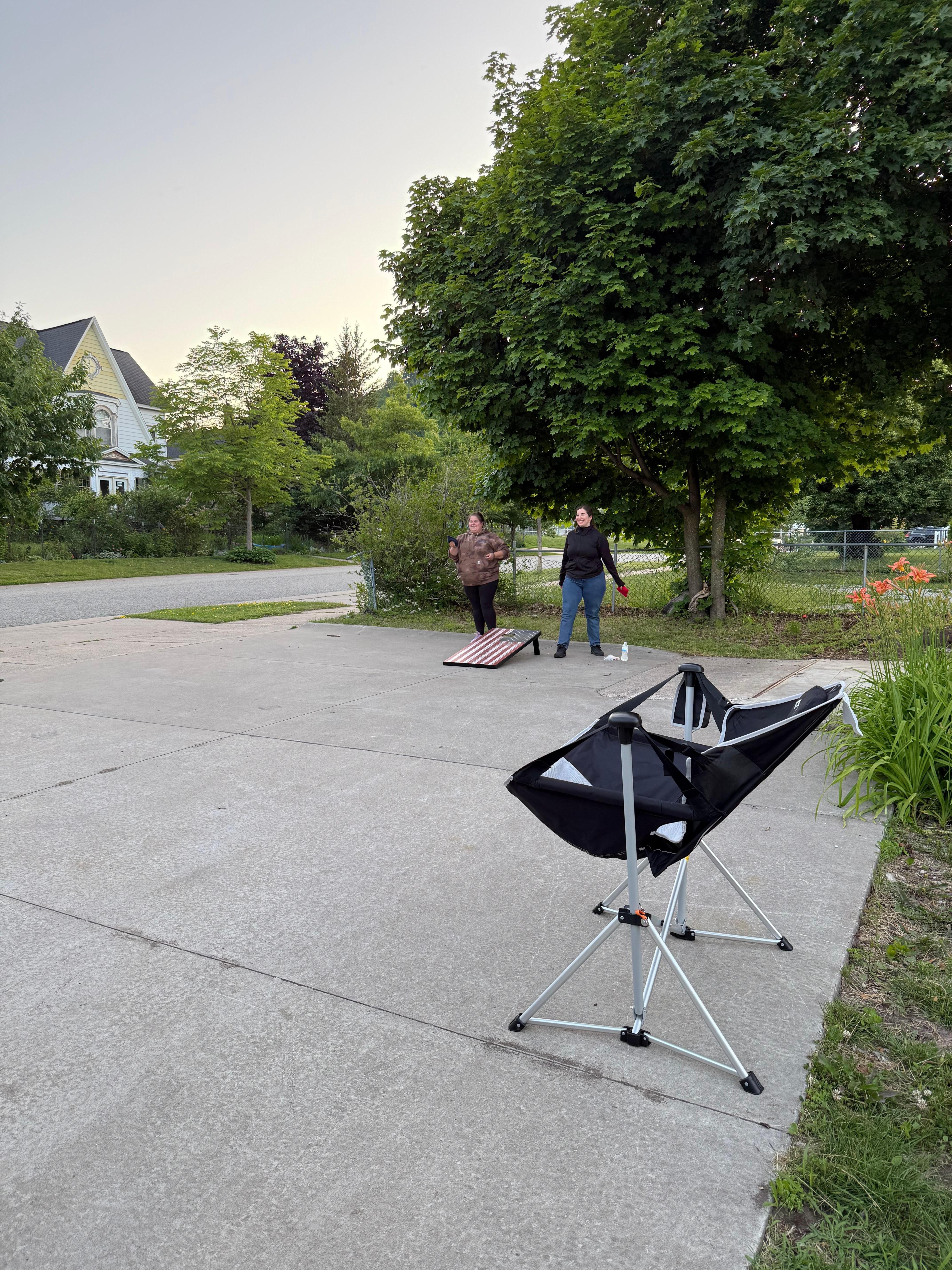 The driveway was spacious enough for corn hole. 