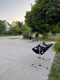 The driveway was spacious enough for corn hole.