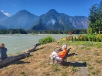 Photo looking SW across the Fraser River from front yard of VRBO carriage house rental in Hope.