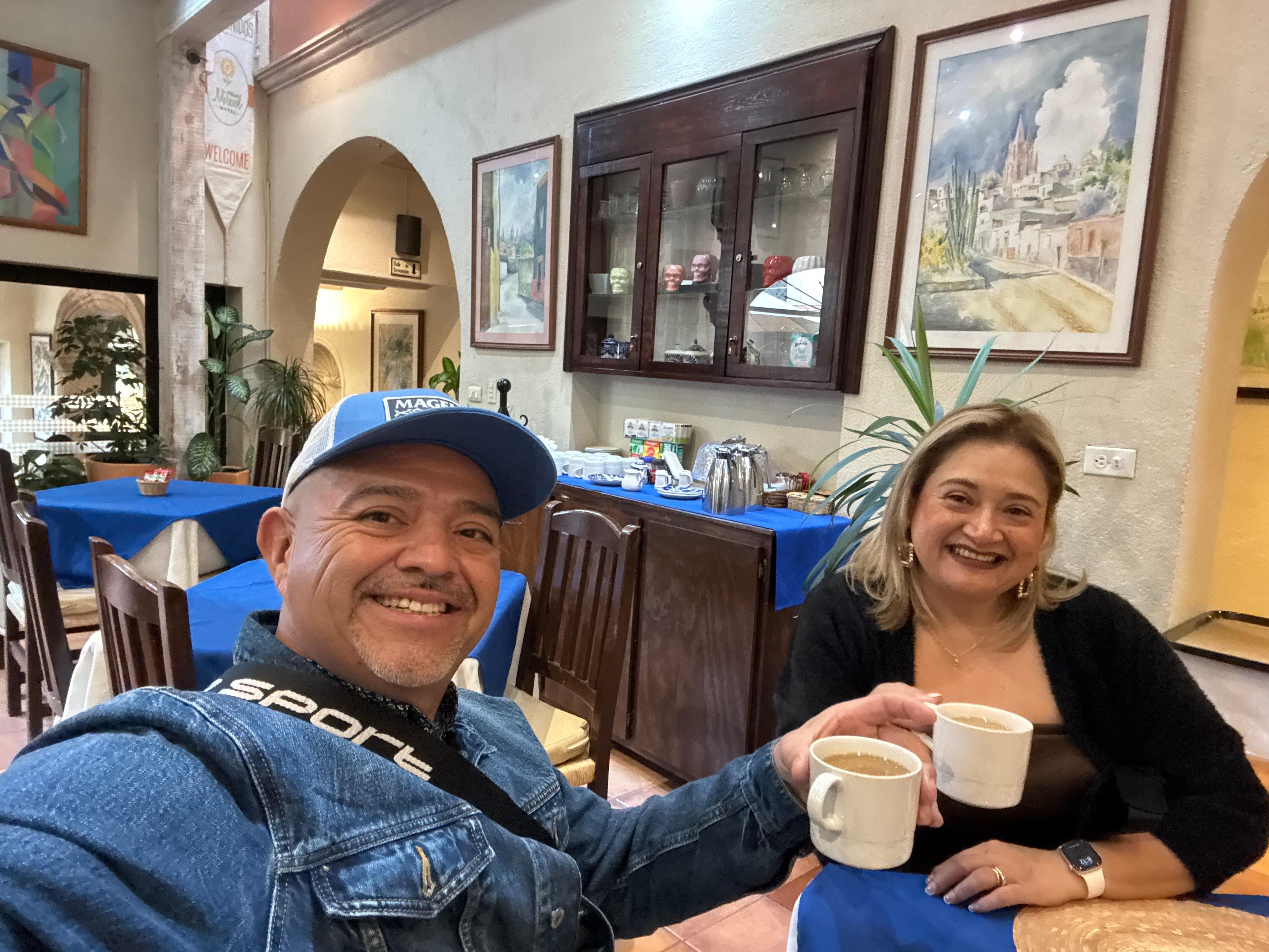 Having breakfast at our hotel villa mirasol