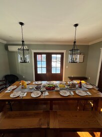 Team breakfast in dining room