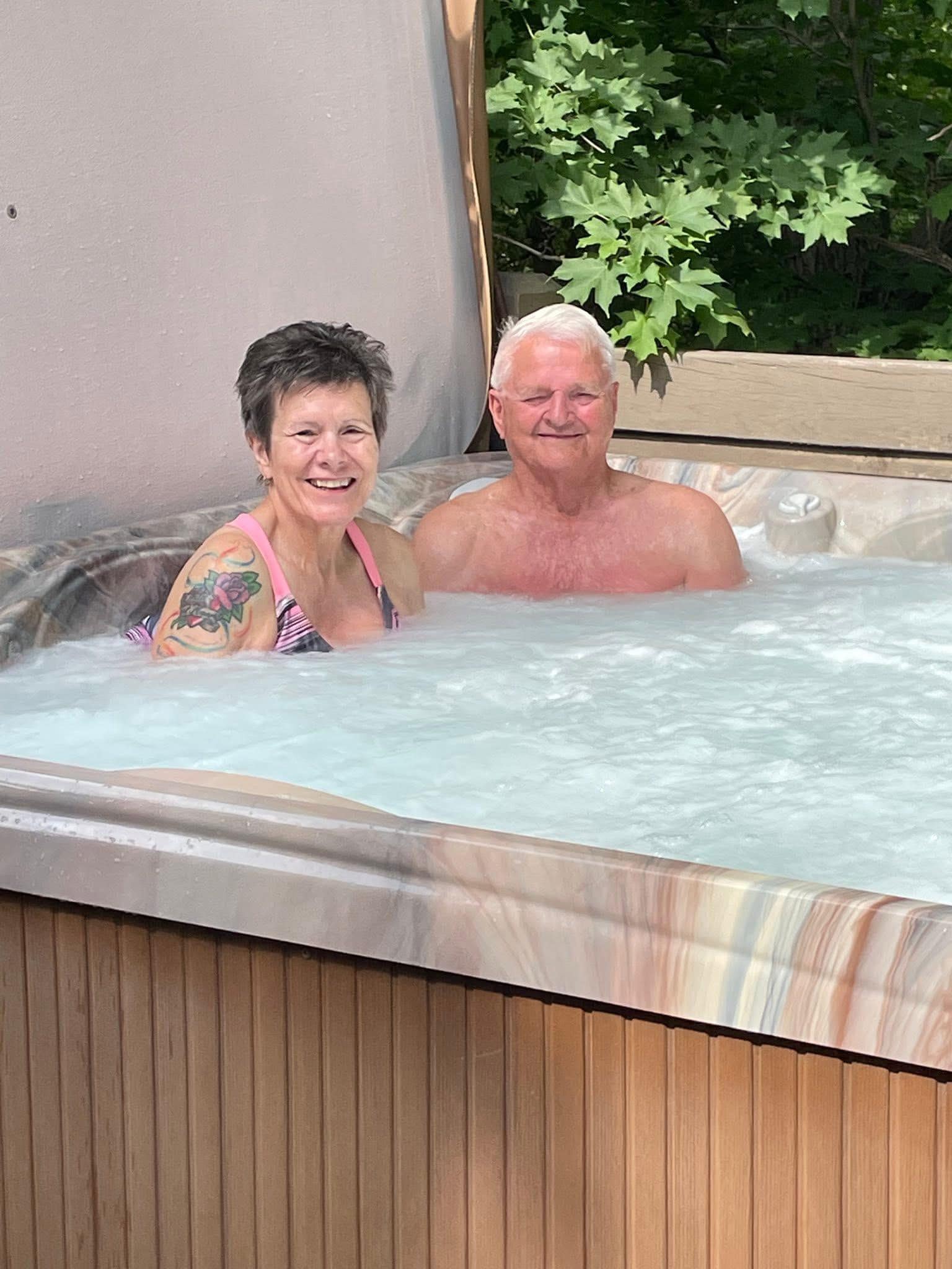 My dad and I enjoying a hot soak. The hot tub was excellent!