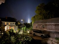 Night view of the pilgrim memorial from the private back porch.