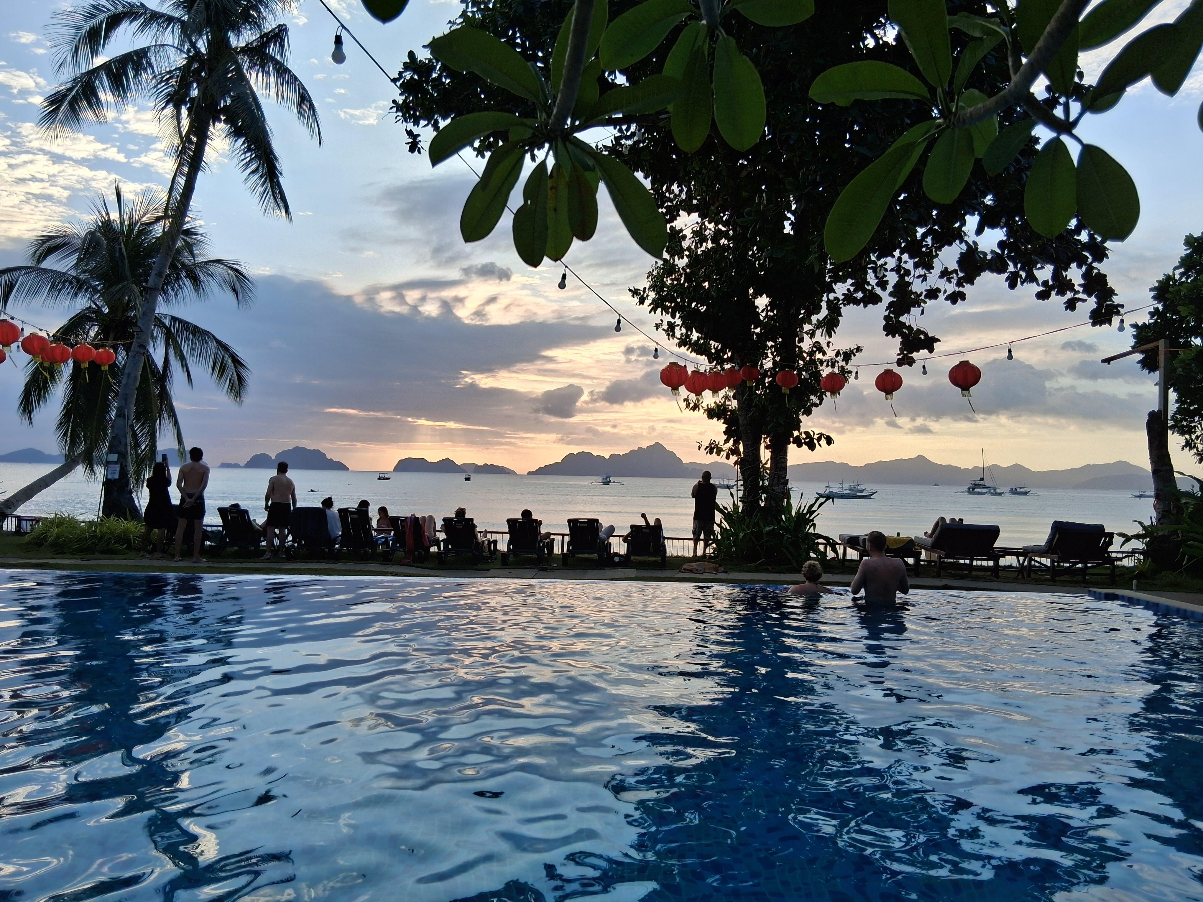 Watching the sun set while swimming 