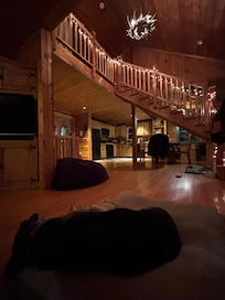 Love the open floor plan and string lights!