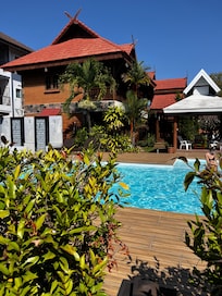 Pool and one of the older buildings