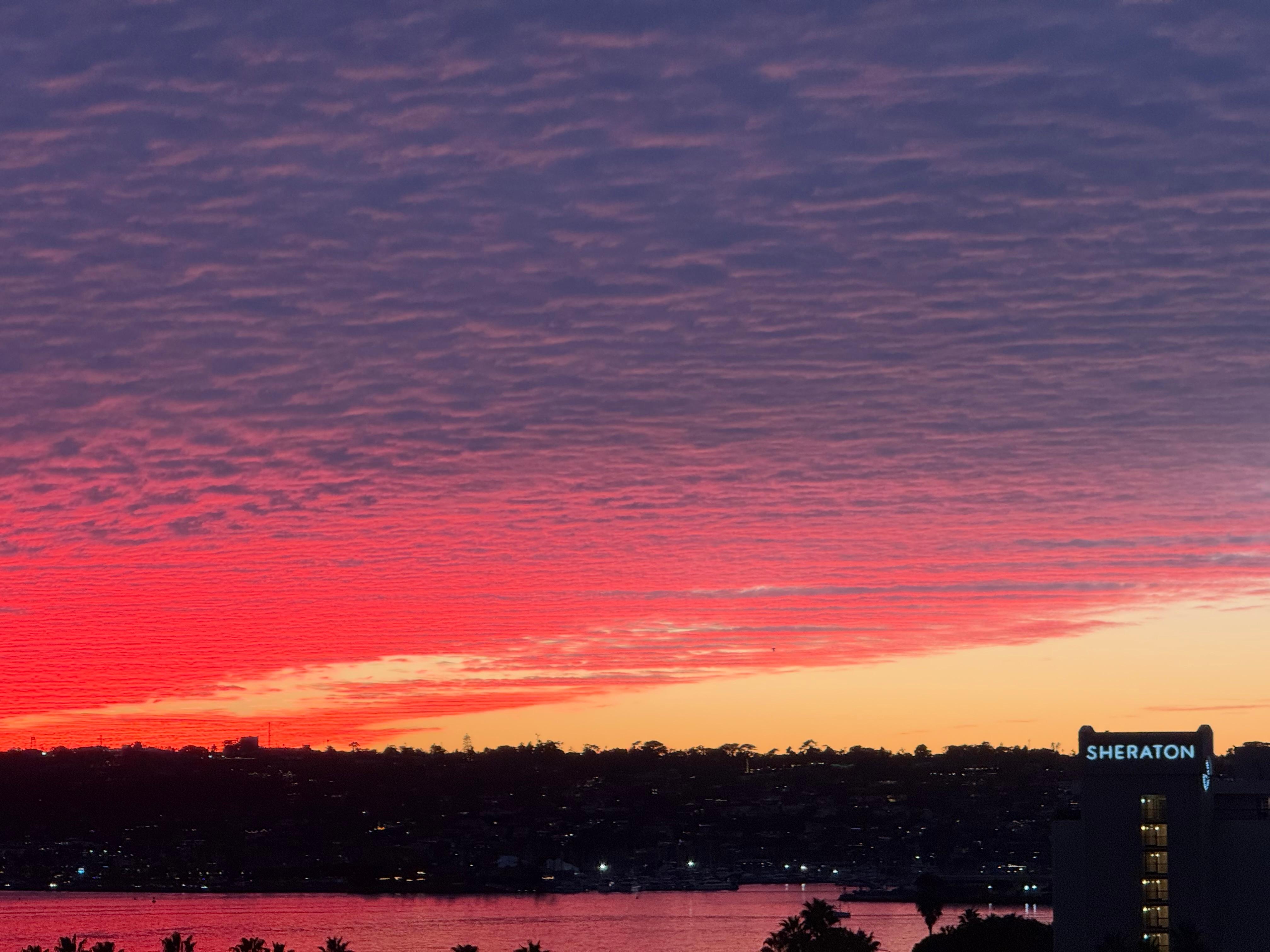 The view of the sunset from the room balcony