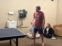 Having fun in the game area the evening before the wedding