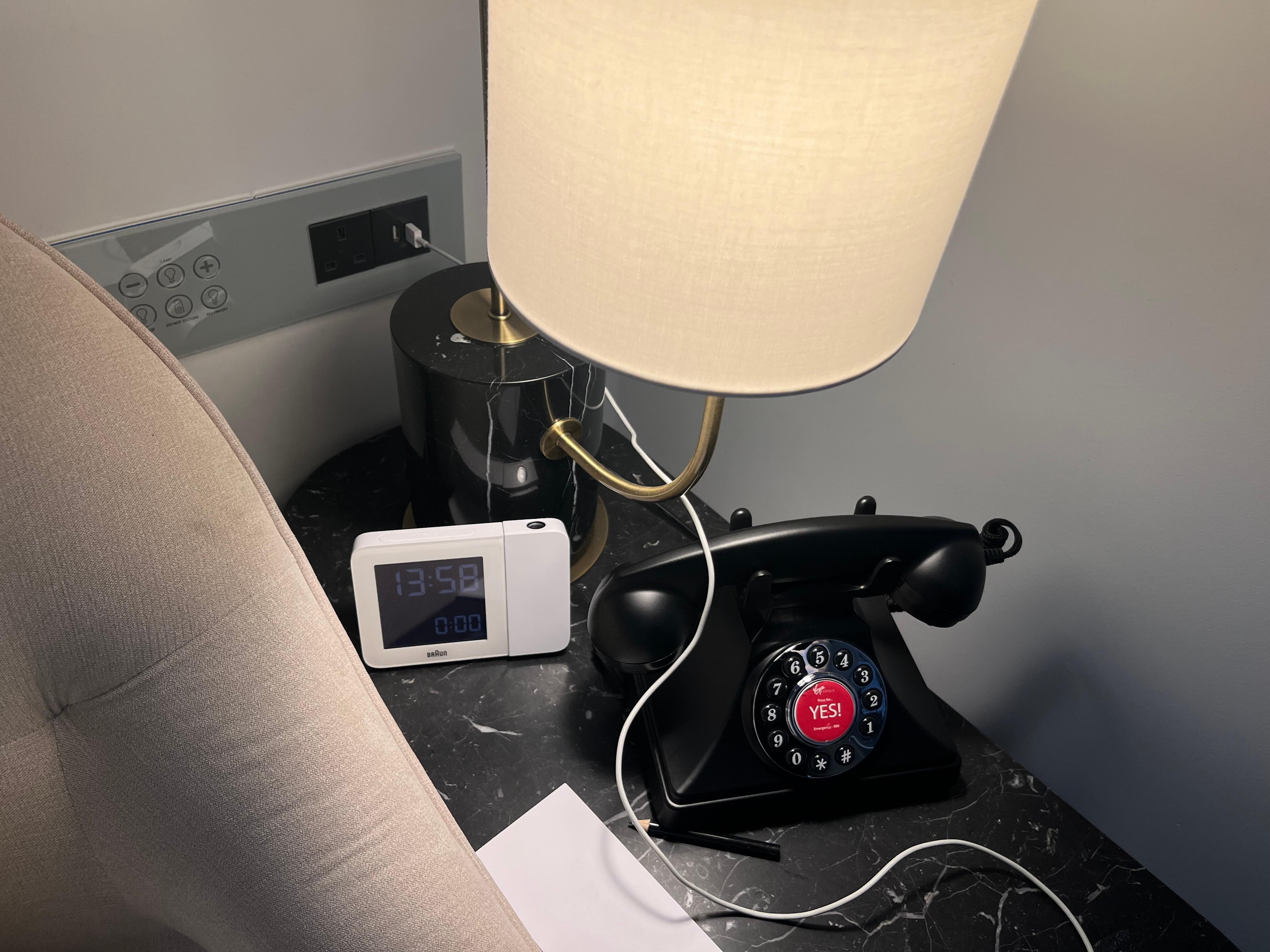 Bedside table with lights and power outlets and clock!
