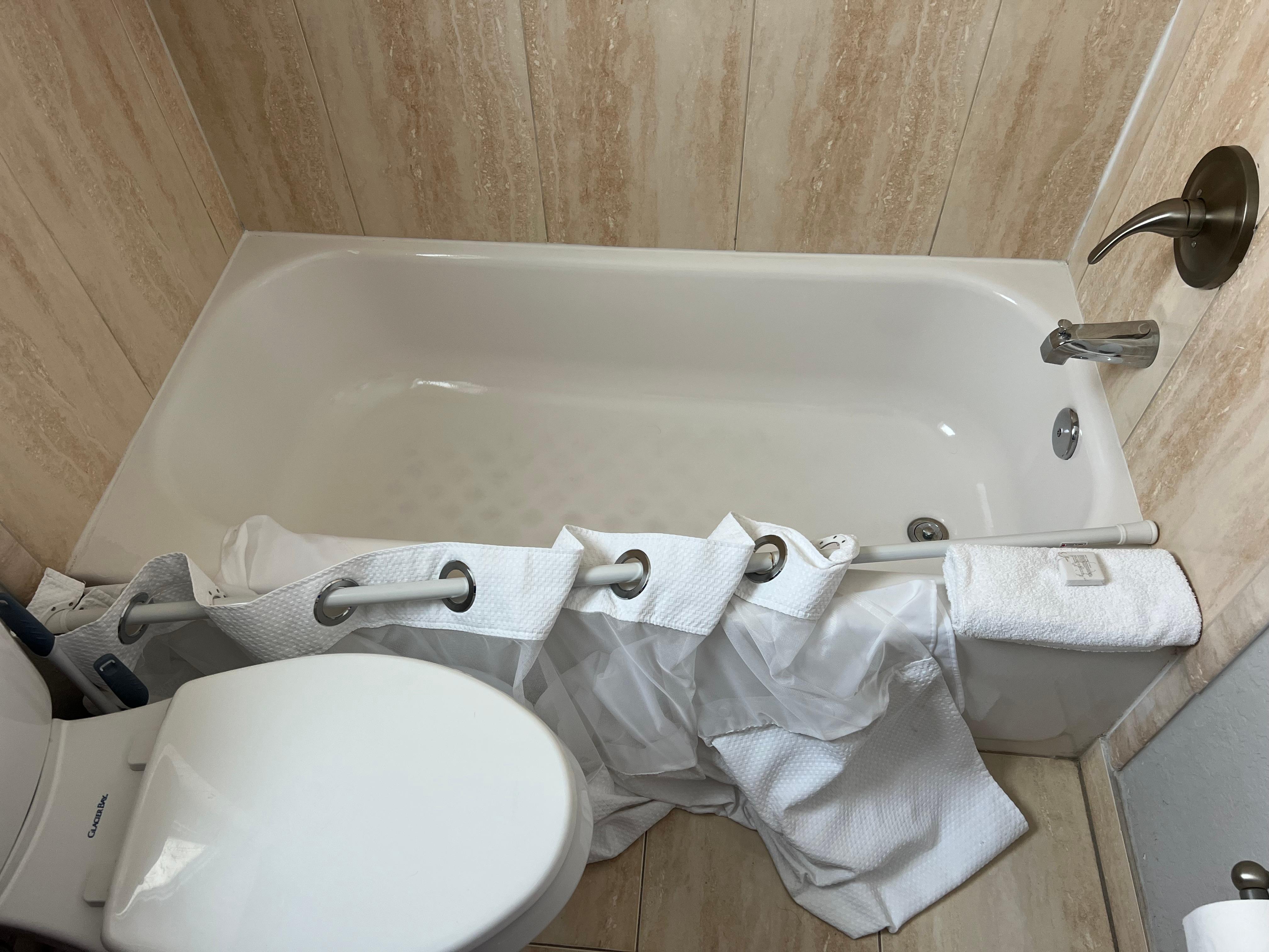 Bathroom with curtain rod down