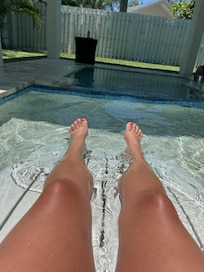 Suntanning in pool. Loved this! Made tanning enjoyable.