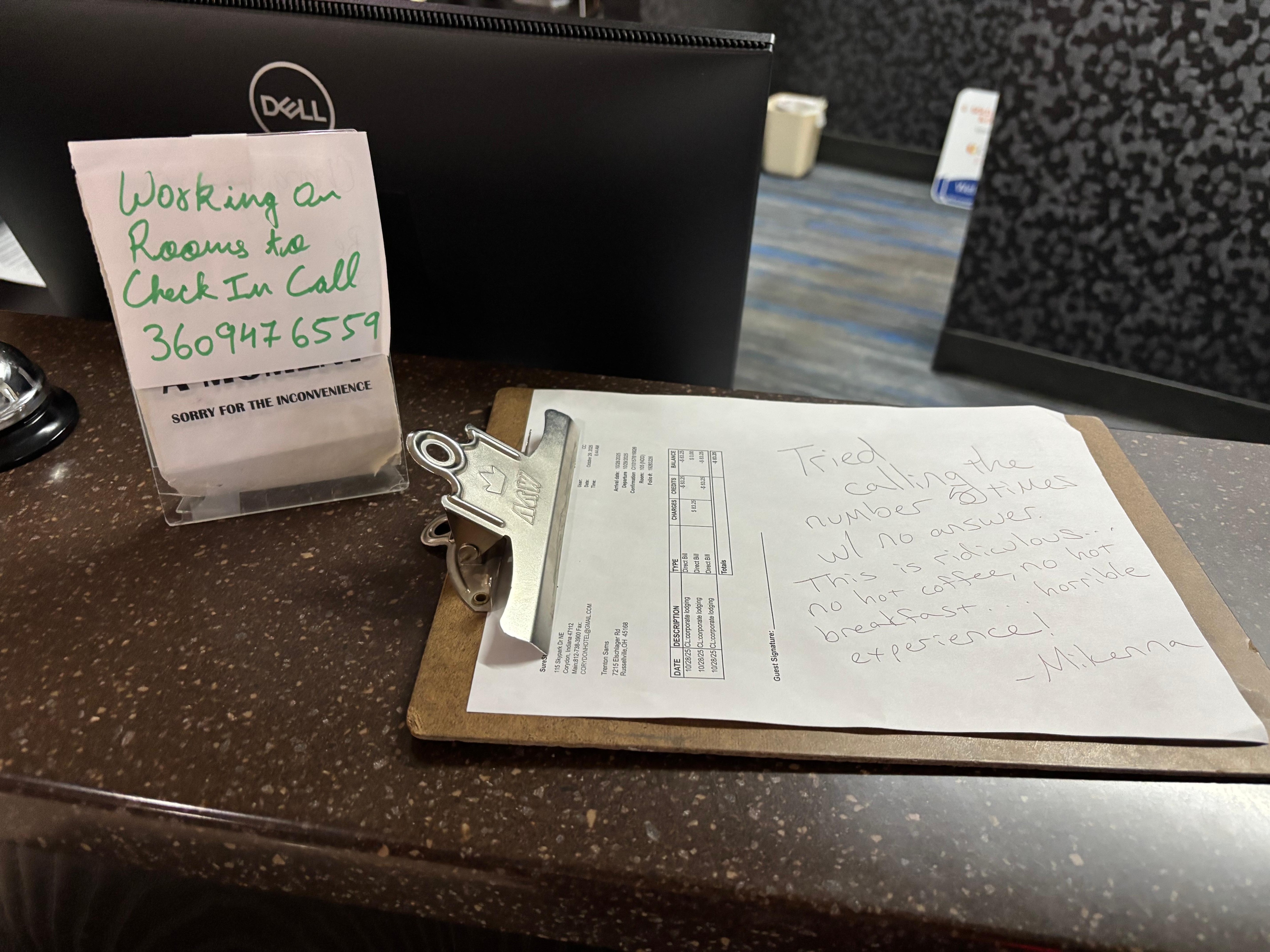 Literally called the number 5 times over 10 mins and no one answered. Literally NO ONE (no exaggeration) was available at the property!!! I had to write a note and leave