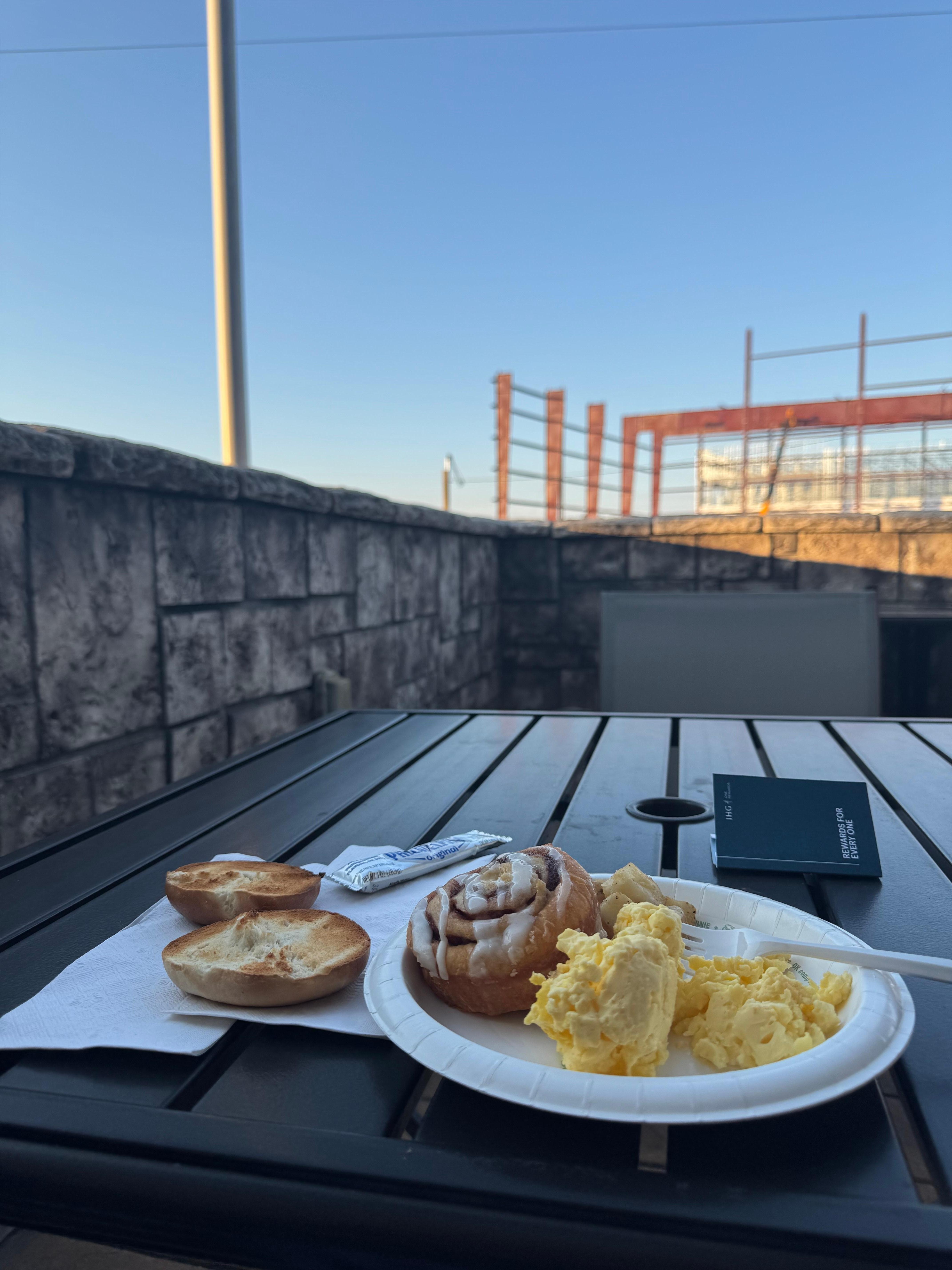 Nice sitting area for breakfast outside to avoid the breakfast rush. 