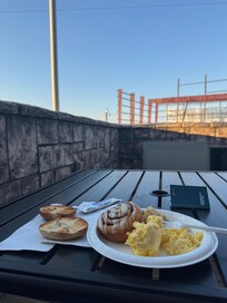 Nice sitting area for breakfast outside to avoid the breakfast rush.