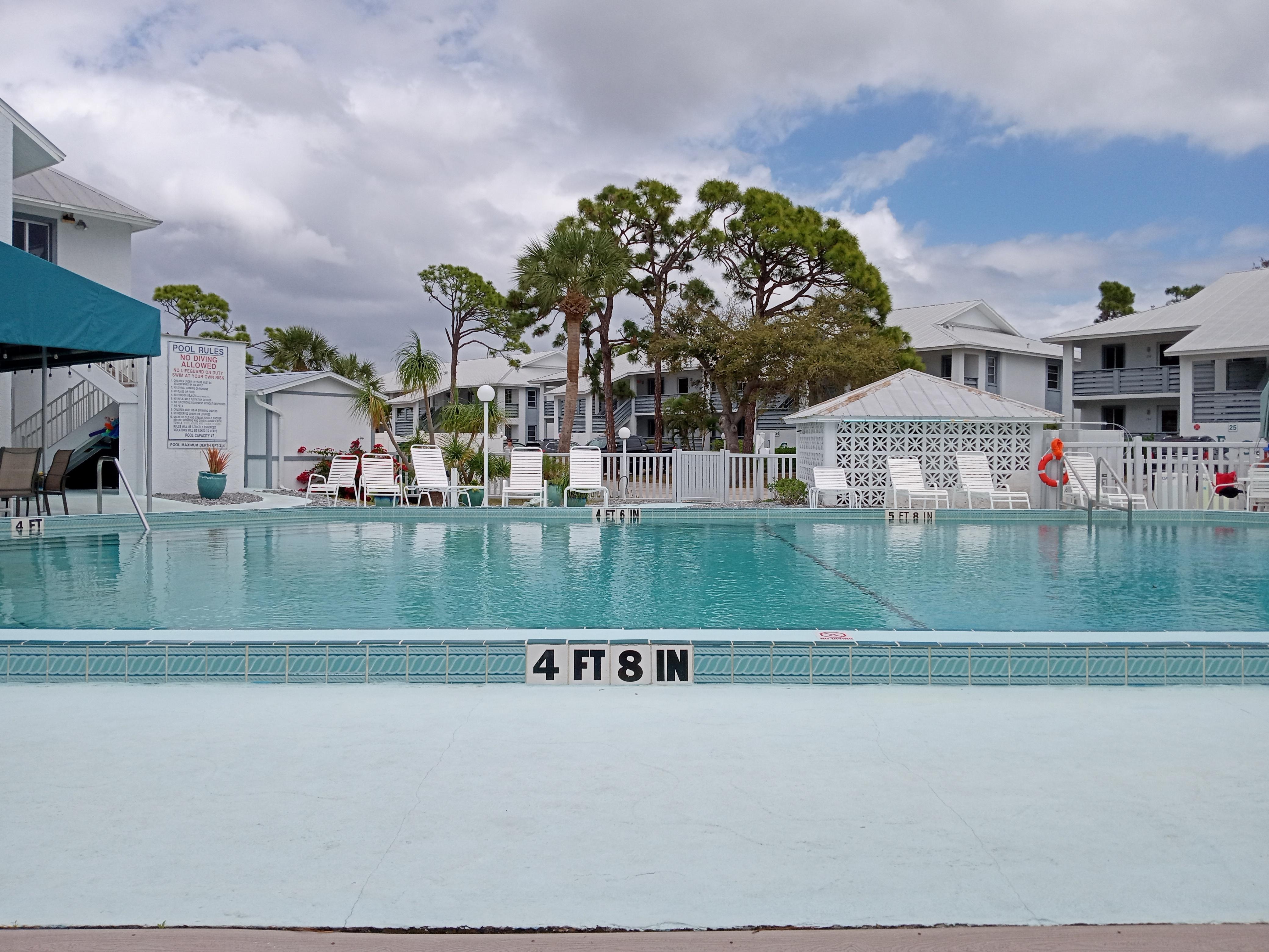 Nice heated pool at Fiddlers Green Condos. Also played tennis and pickleball with a nice group of people.