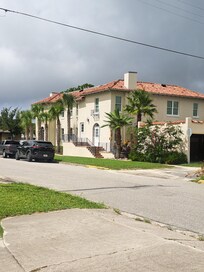 Outside the rear/side of the building.