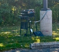 4 grills chained all about the property being used by people that were obviously living there .. Looked like 2 cars had homeless people living on the property .