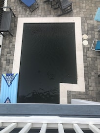 Dirty pool after a short afternoon storm that didn’t get cleaned for 3 1/2 days.