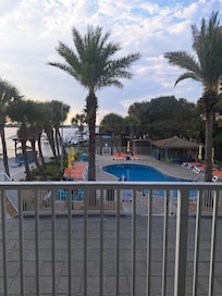 The pool view from the balcony.