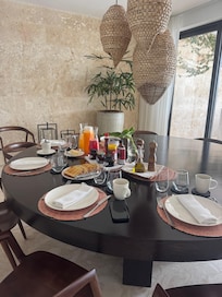 Our first breakfast set up for four.