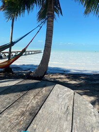 Outdoor seating near the dock