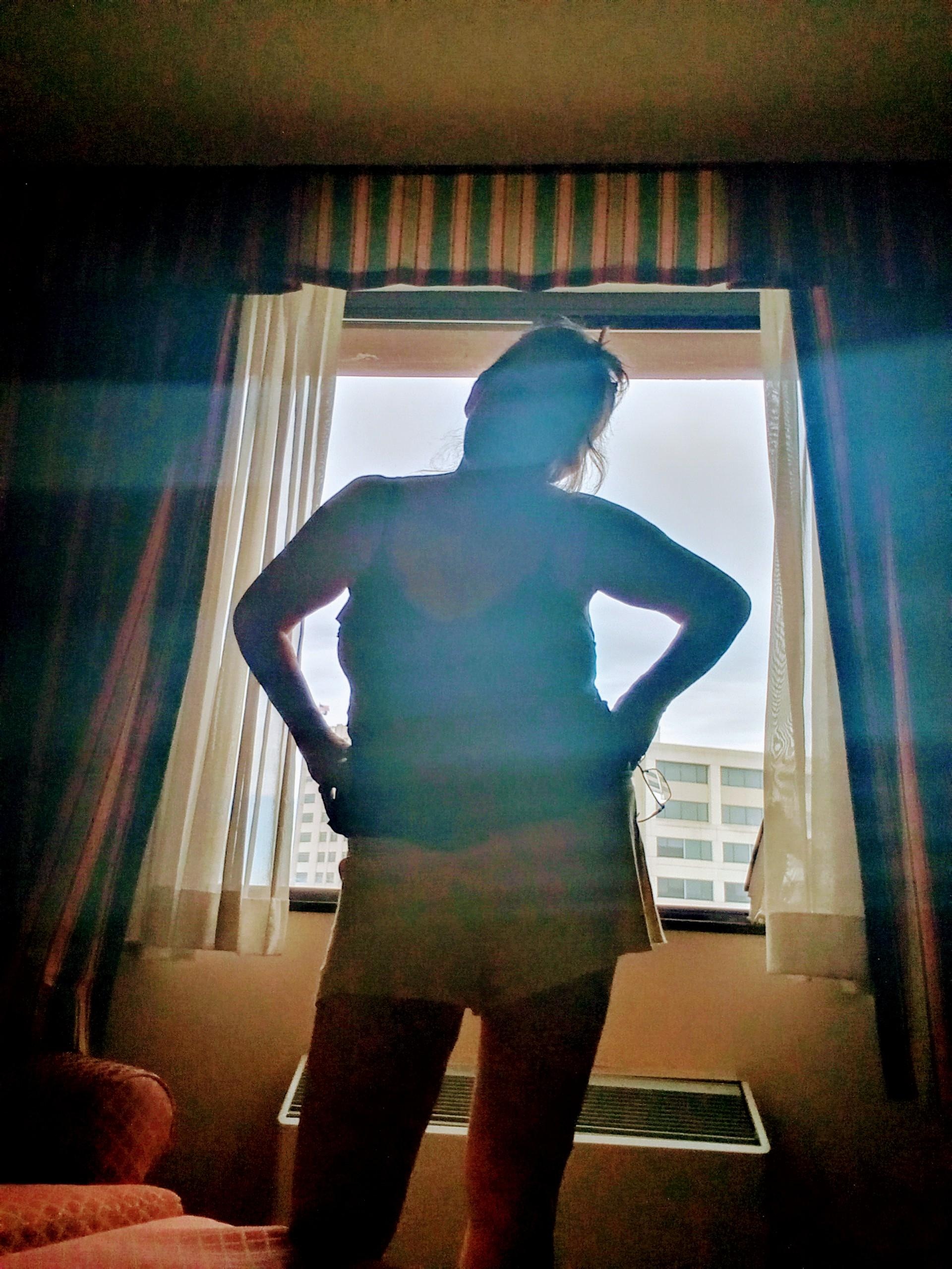 In front of the window