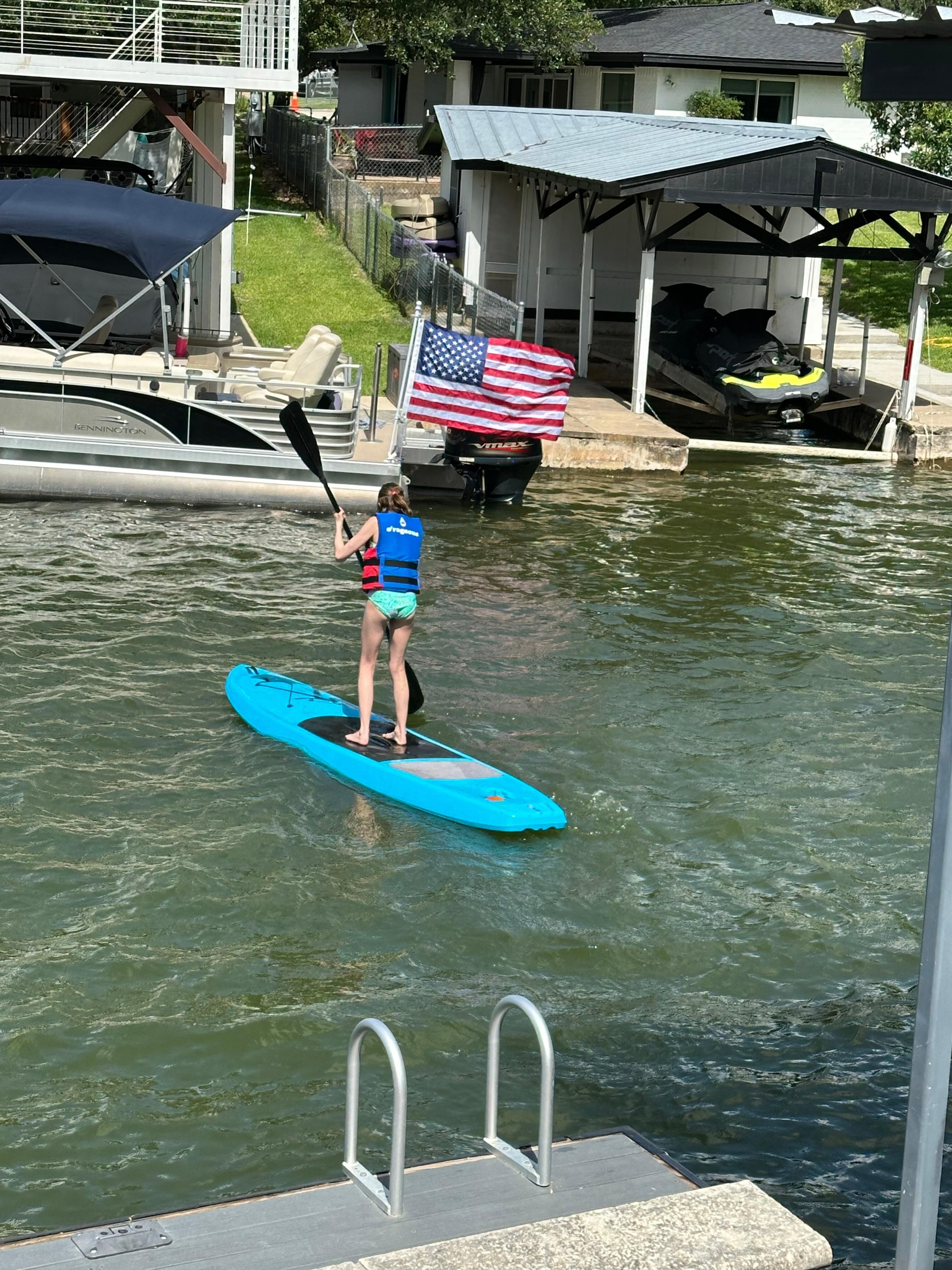 Paddle board was included as well as lots of life jackets in various sizes.
