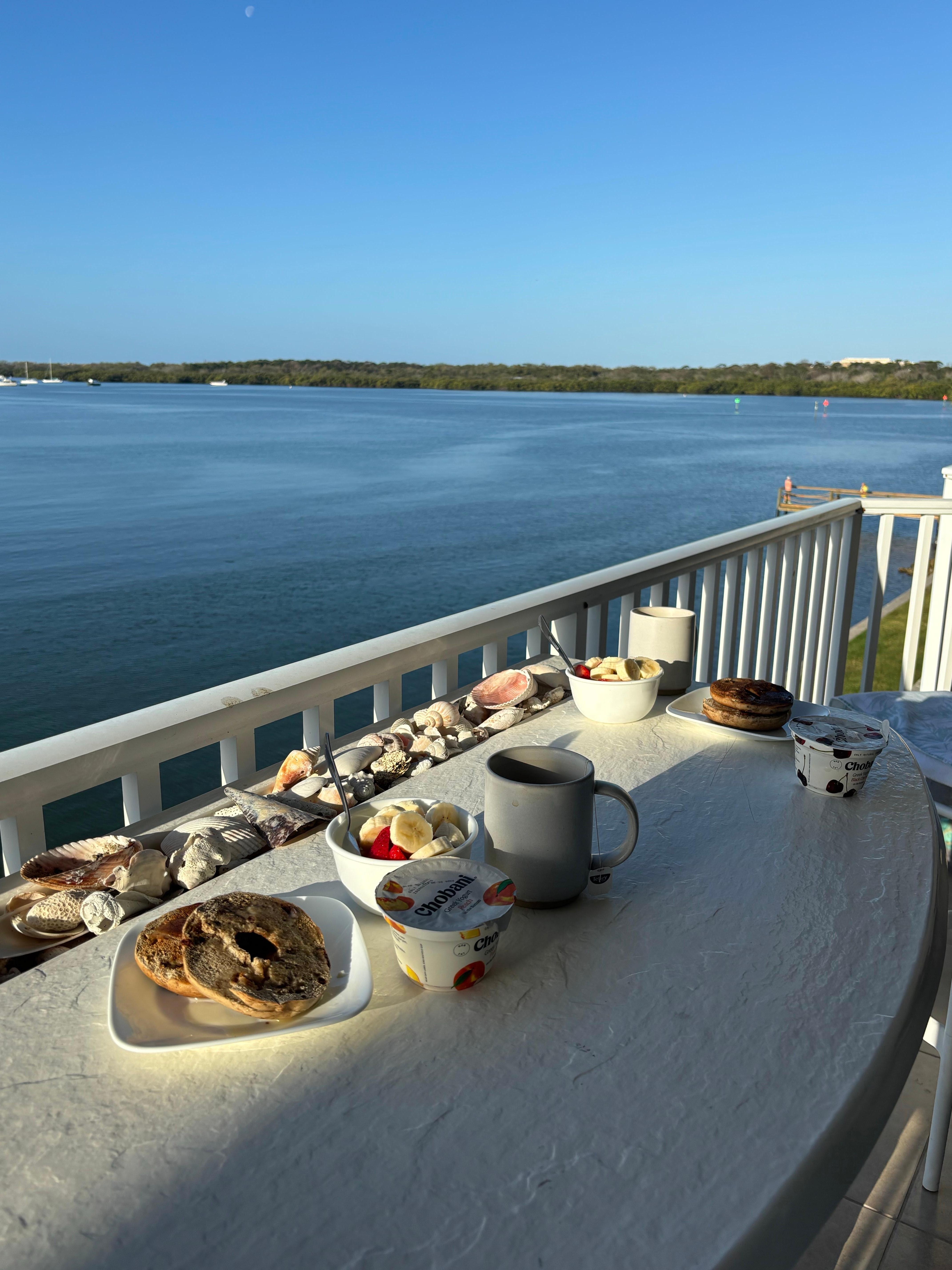 Breakfast overlooking the bay. 