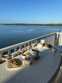 Breakfast overlooking the bay.
