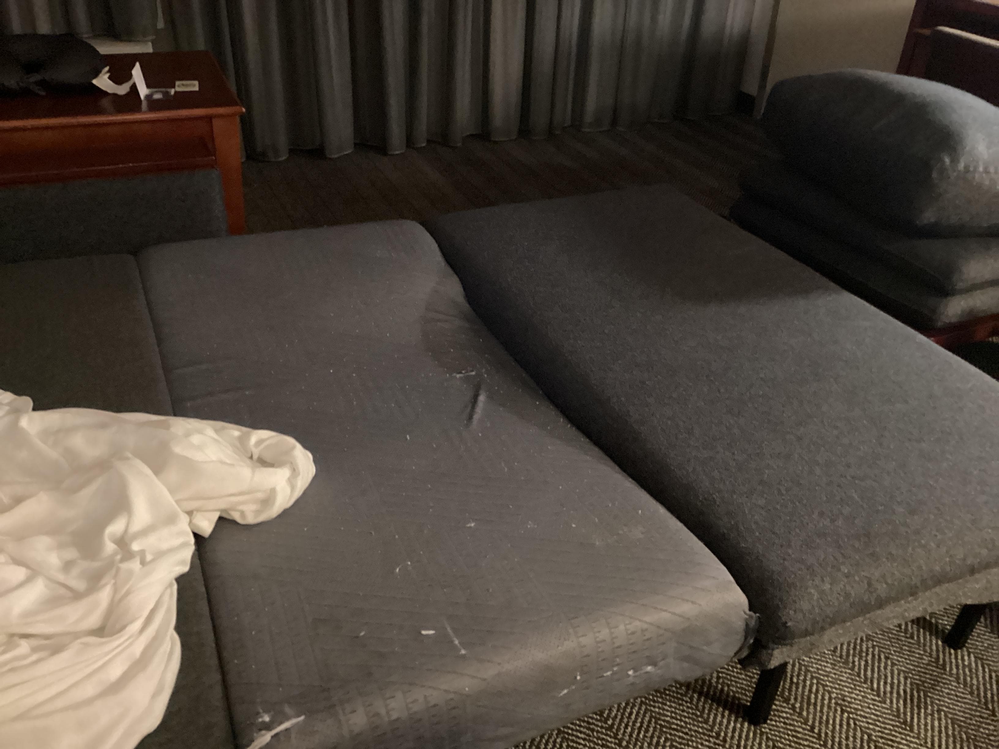 This is the foldout couch people are expected to sleep on. 