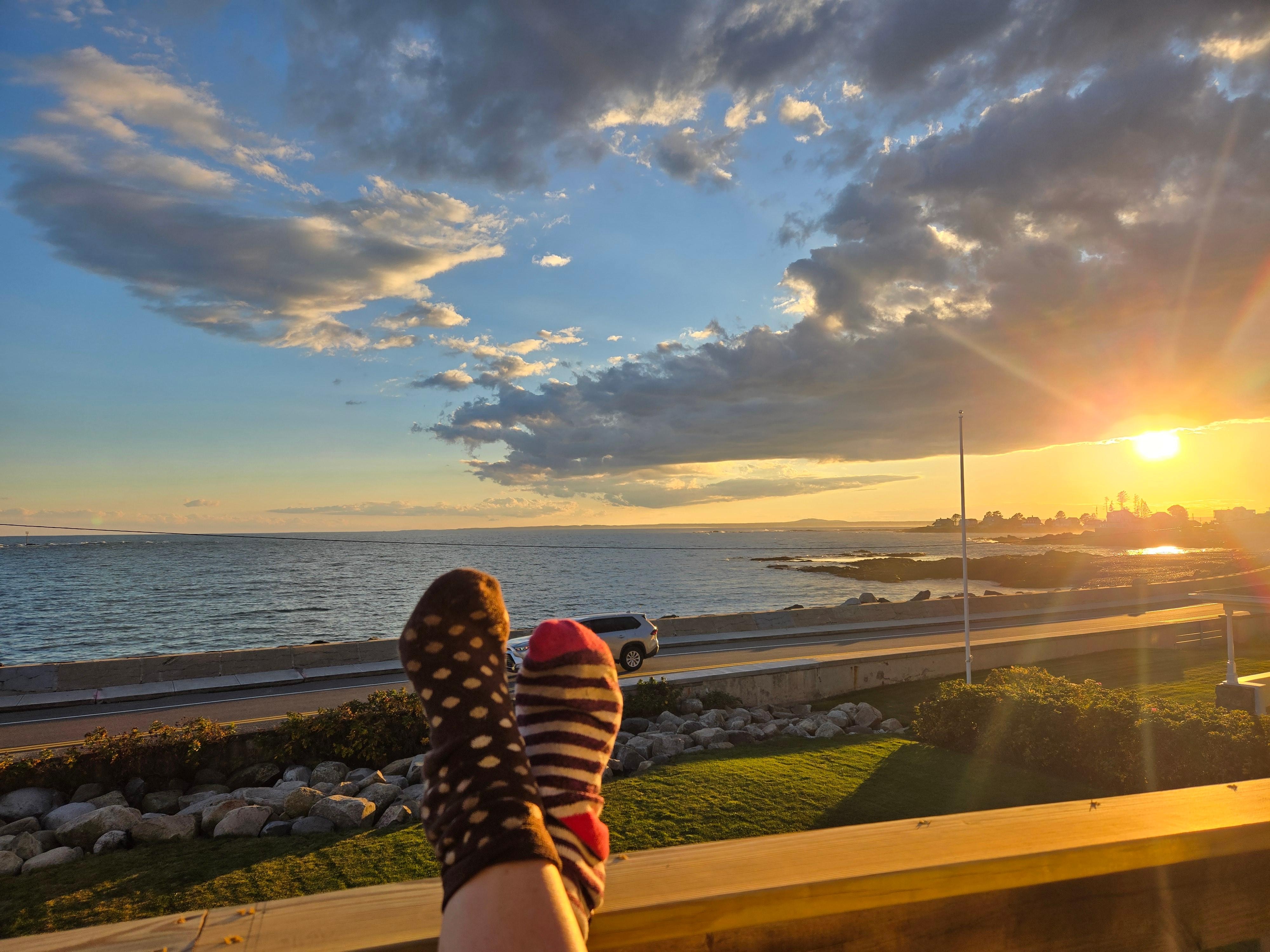 Relaxing on the balcony at sunset