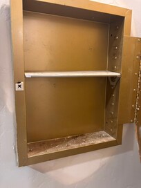 Dirty bathroom cabinet you would never put your toiletries in...