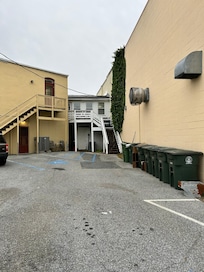 Back entrance and parking lot