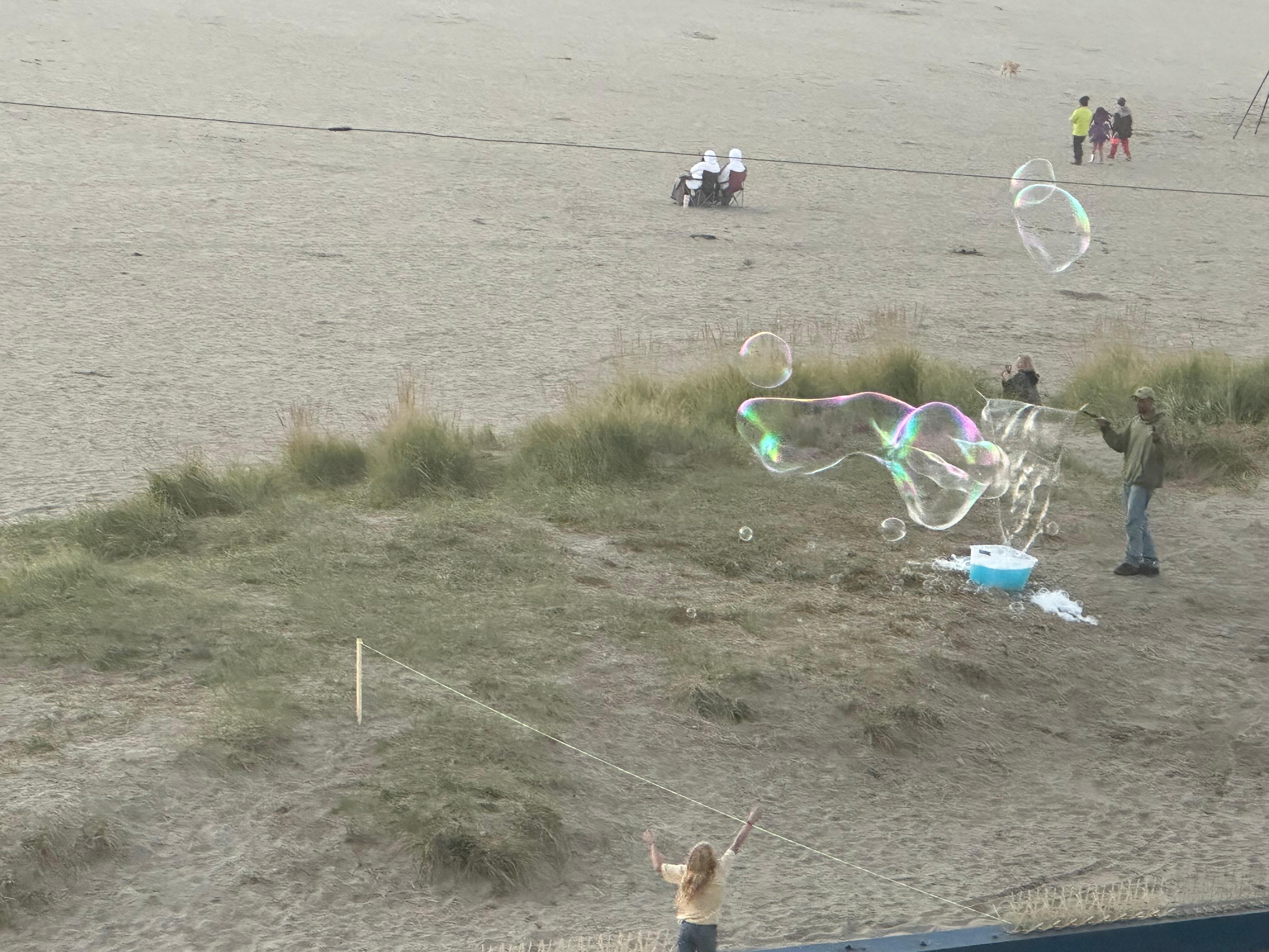 A man was making huge bubbles!