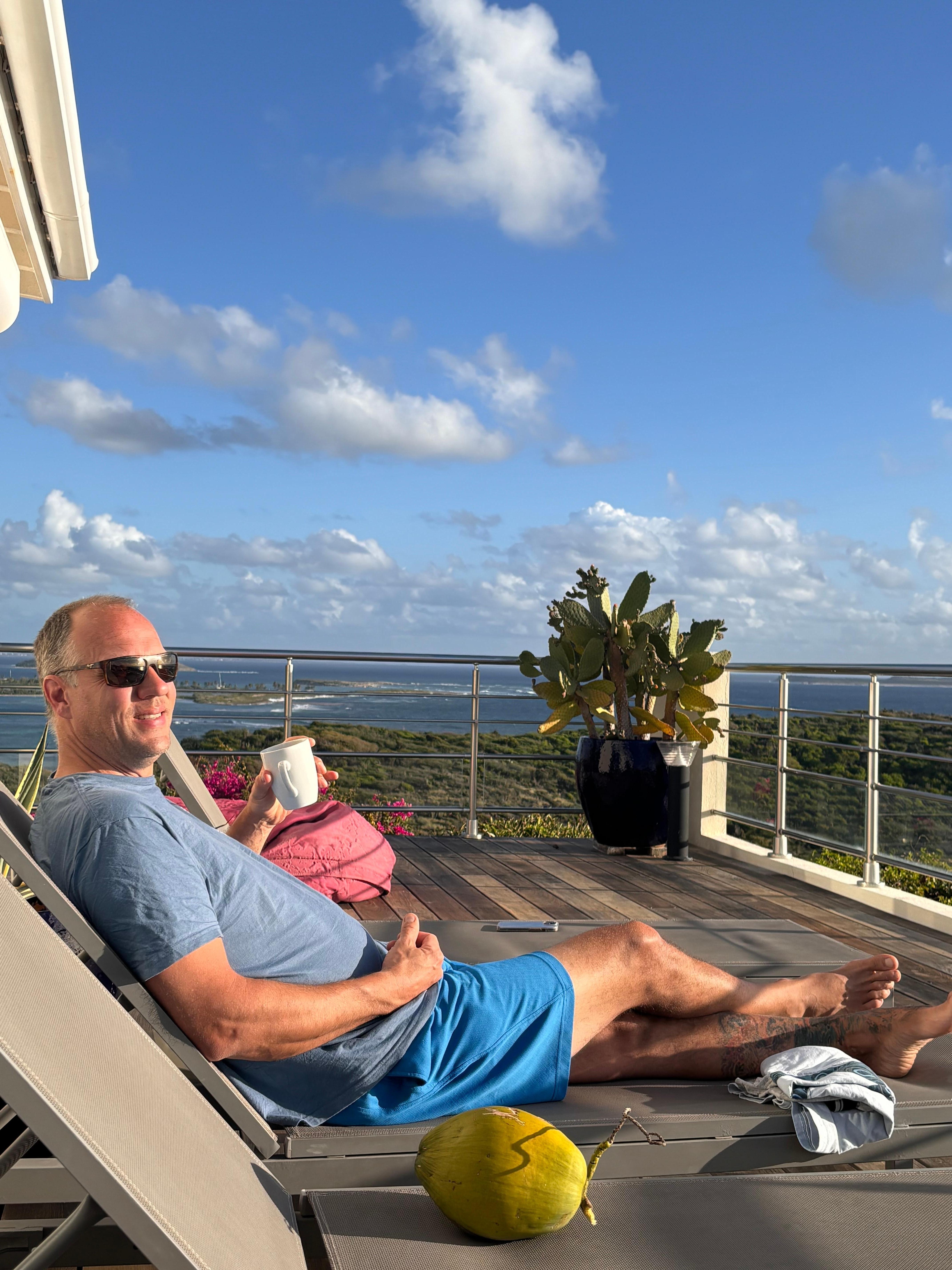 Morning coffee overlooking St. Barts. 