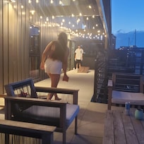 Cornhole on balcony