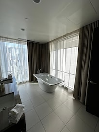 Bathroom is large.