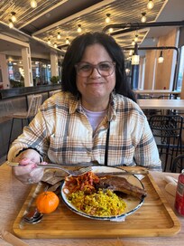 My sister eating at the hotel restaurant!