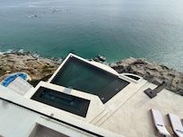 Looking down at the hot tub and pool.
