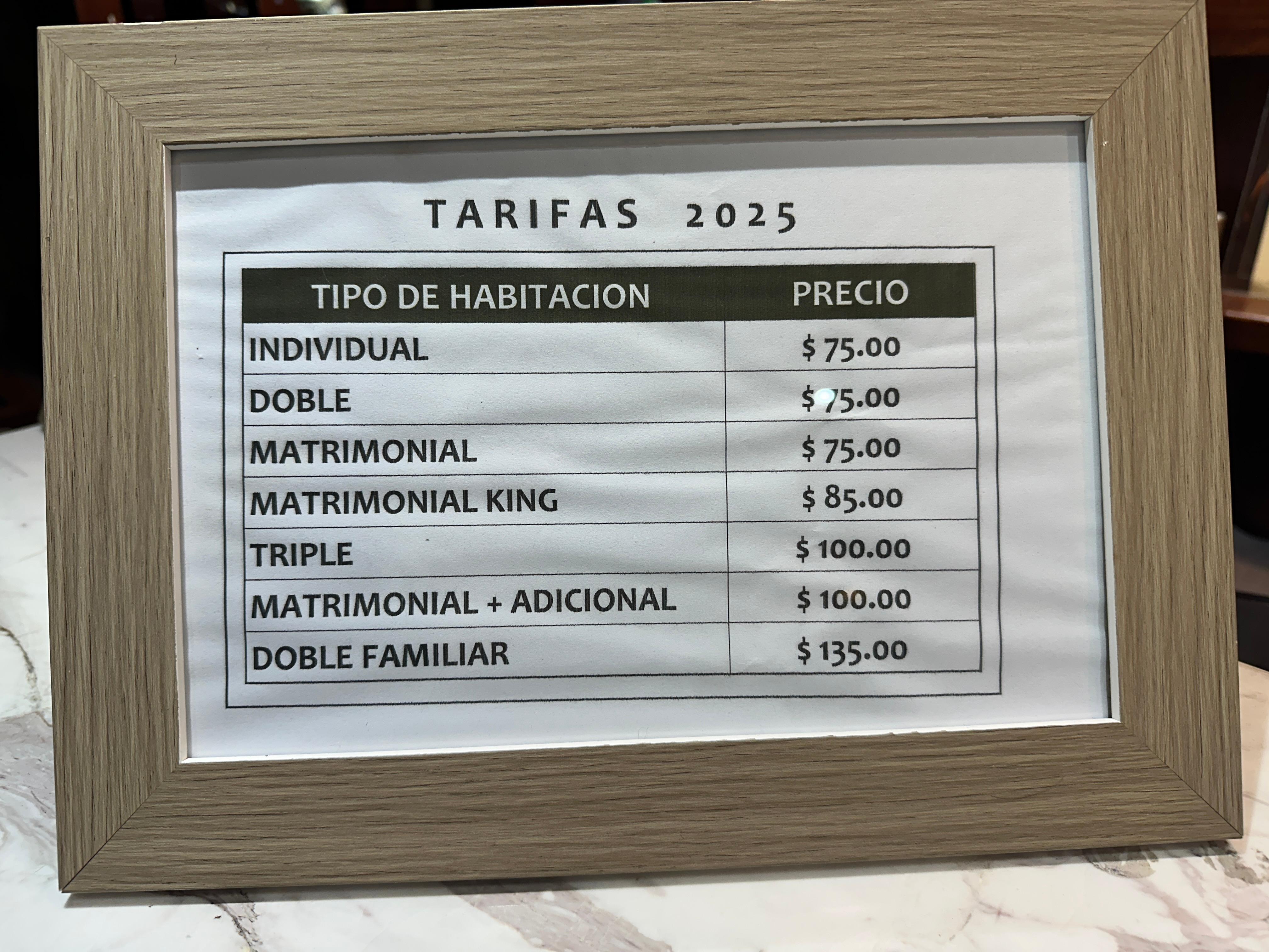 Rack Rates on Display at the Hotel Desk