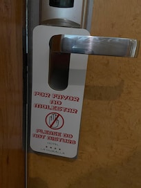 Due to notice in room: Hotel not responsible for missing items in room, we asked “Do not disturb” on door. We left property and room was entered and beds were made luggage moved without our consent. Went to front desk and asked for manager. Was told