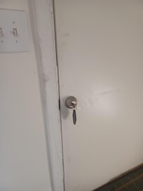 Had to use the one and only key to open the door from inside and out. The key. No door knob.