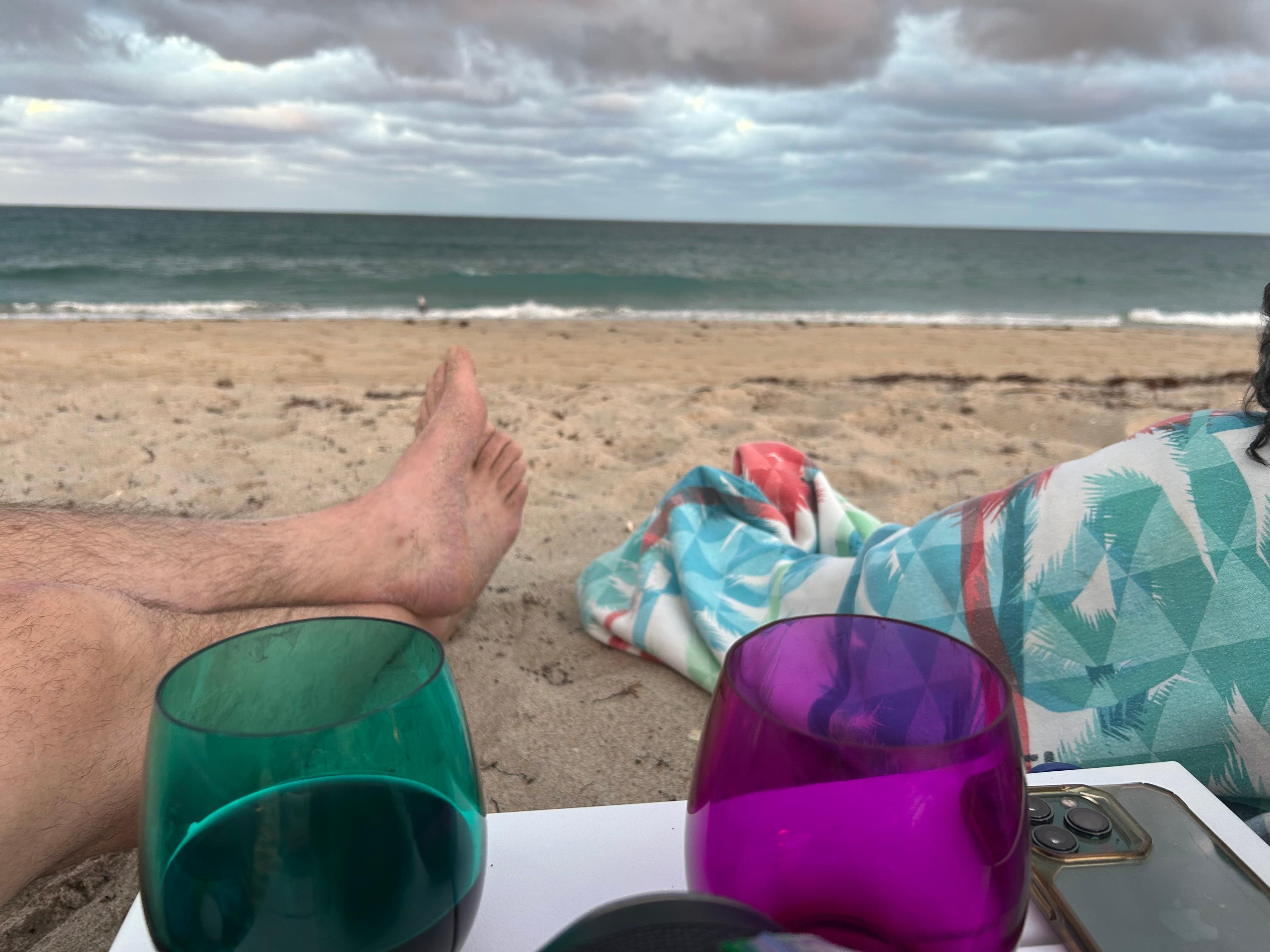 Cocktails on the beach at days end.