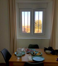 Dining at the window.