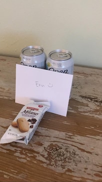 Welcome letter along with two waters and cookies