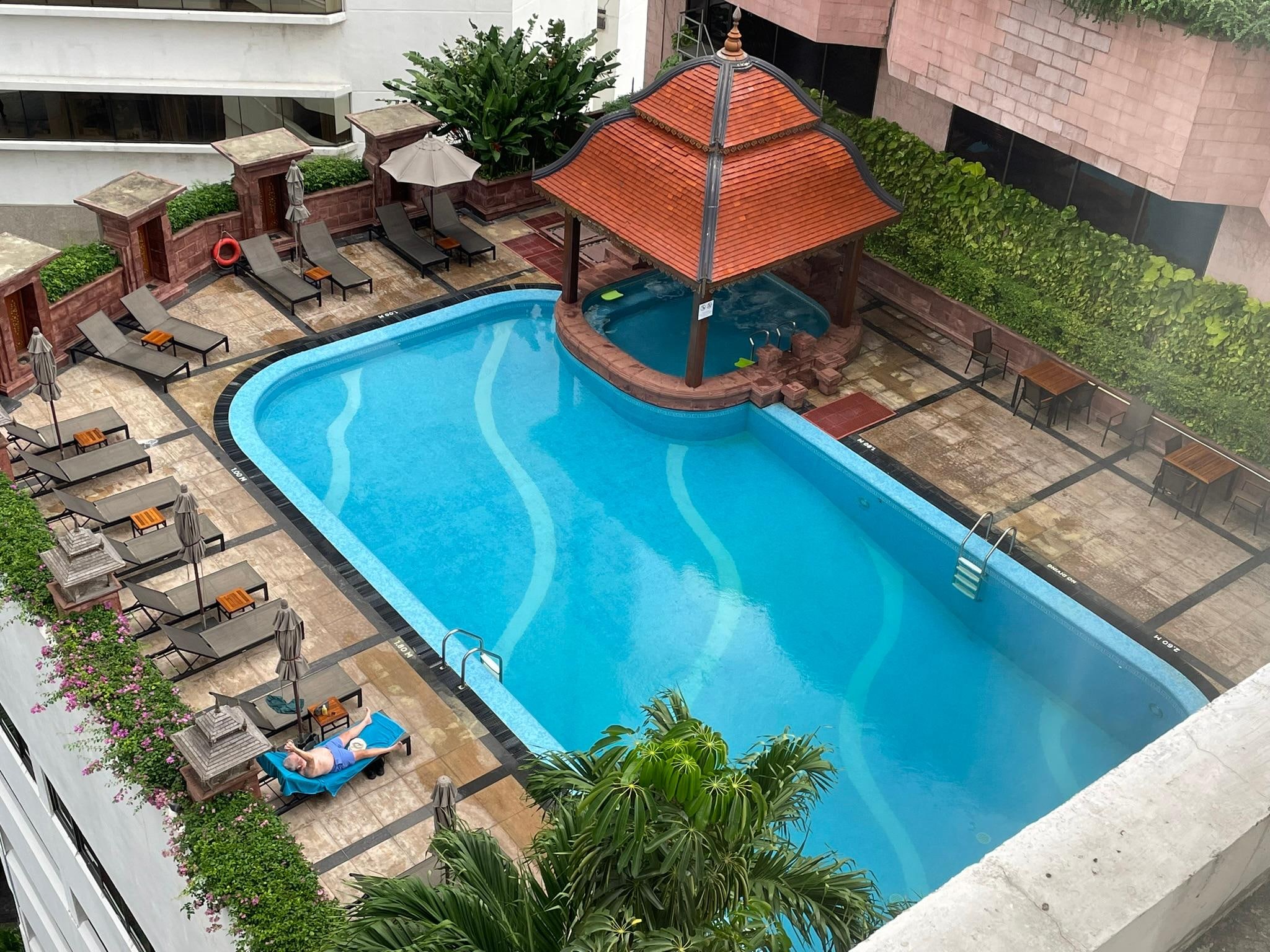 Pool deck seen from corner room at 14th floor.