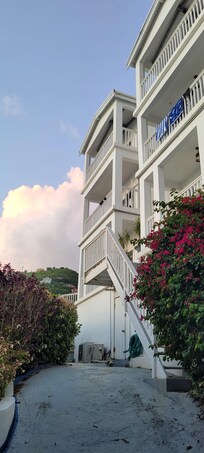 Looking up at our balcony, top floor