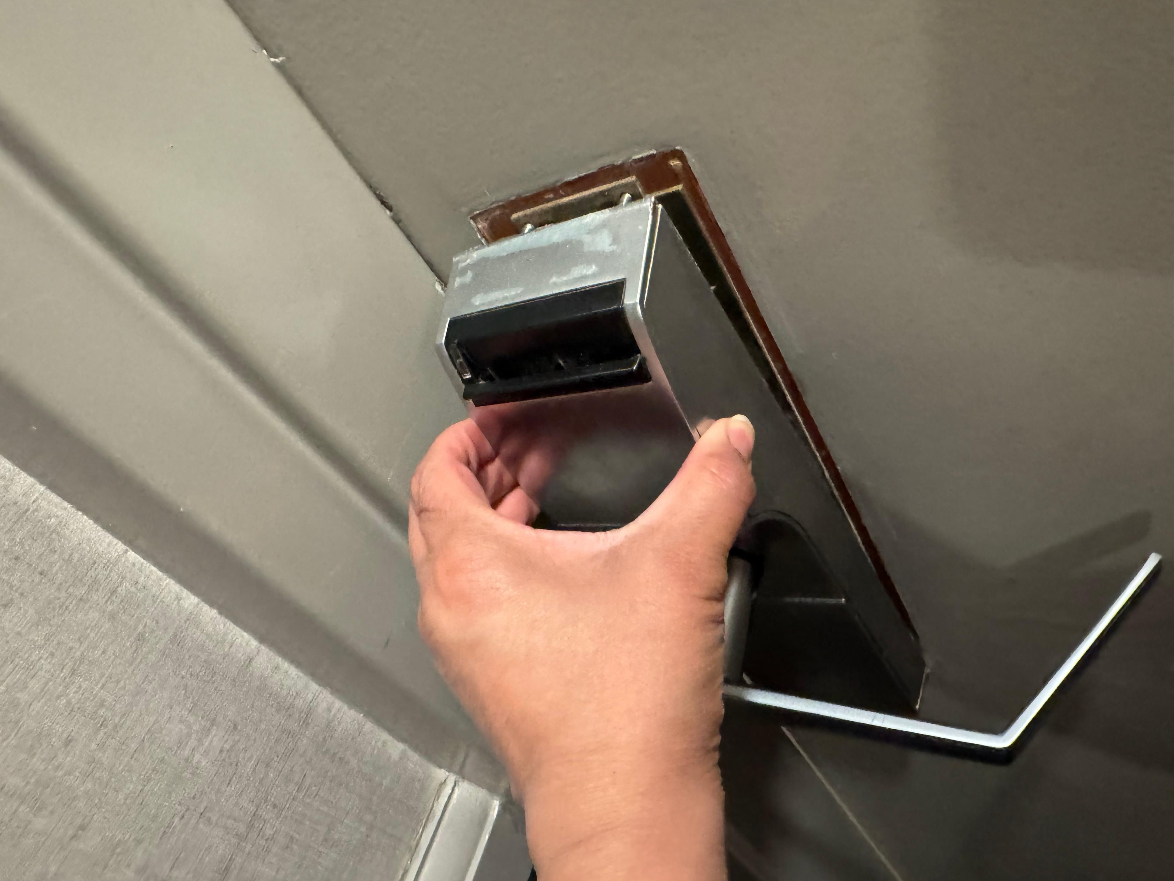 Door lock was loose.  Staff said that the handyman was off on weekends so it couldn’t be fixed.  