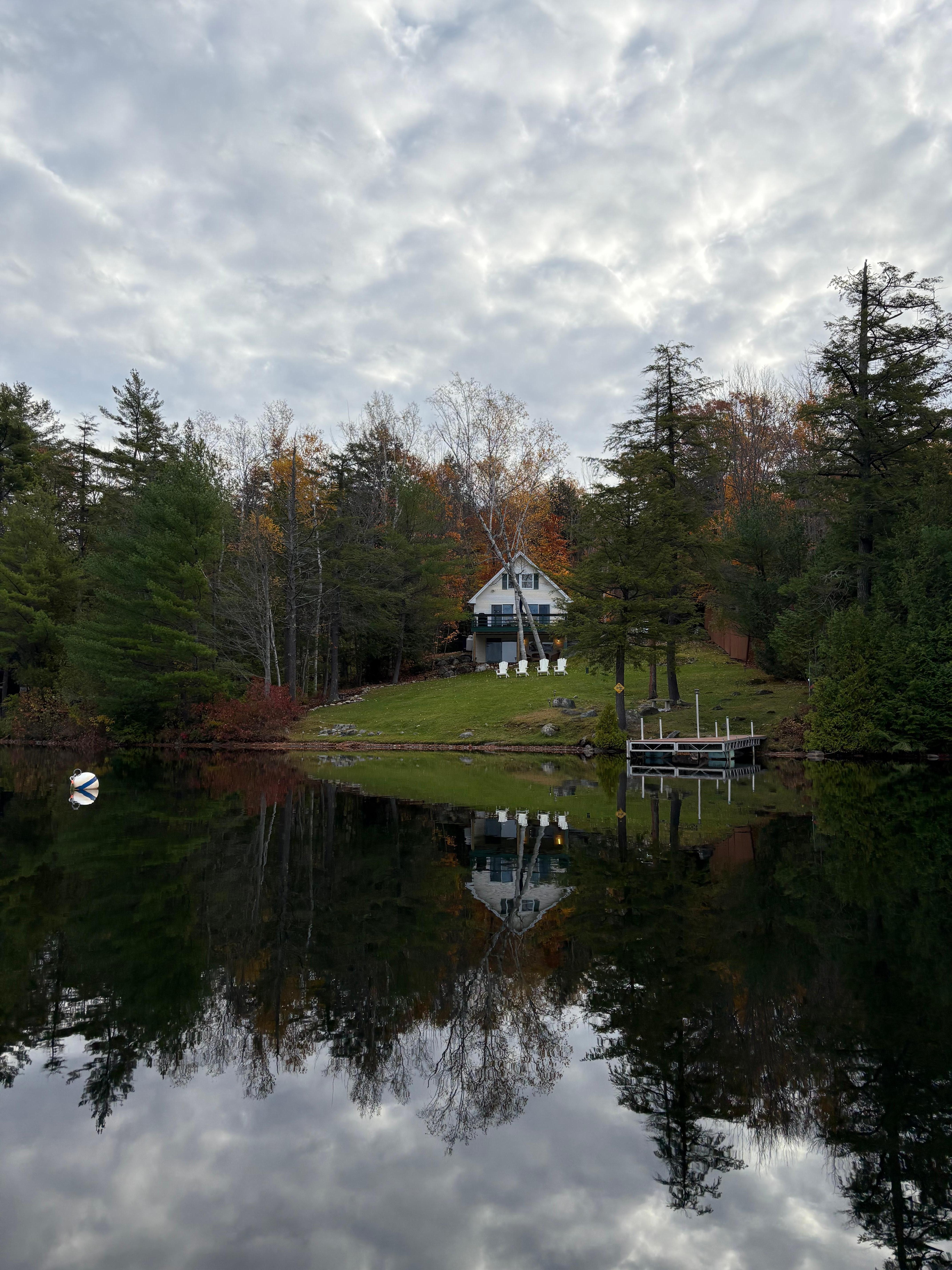 View from a kayak in the lake back to the house