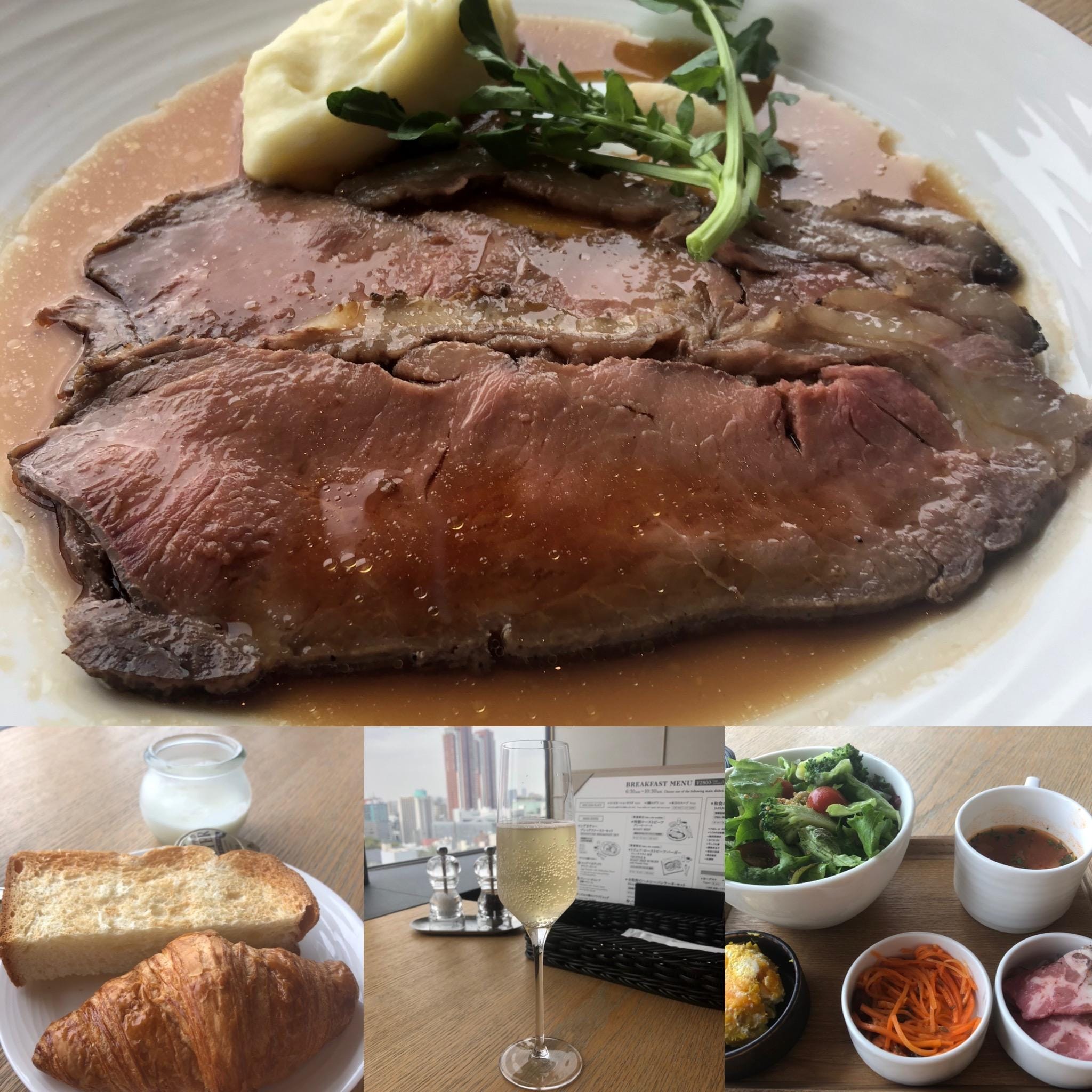 朝からローストビーフも贅沢な感じ。